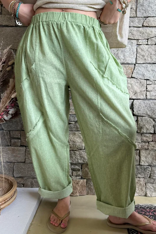 Rustic Nature Linen Blend Barrel Pant Washed Lawn